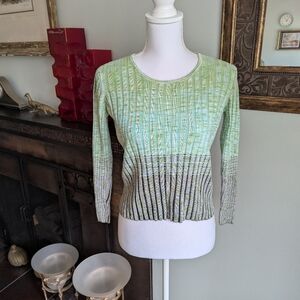 Y2K Women's Medium Ribbed Knit Cropped Sweater Top Green Blue Gray Ombre 3/4SLV